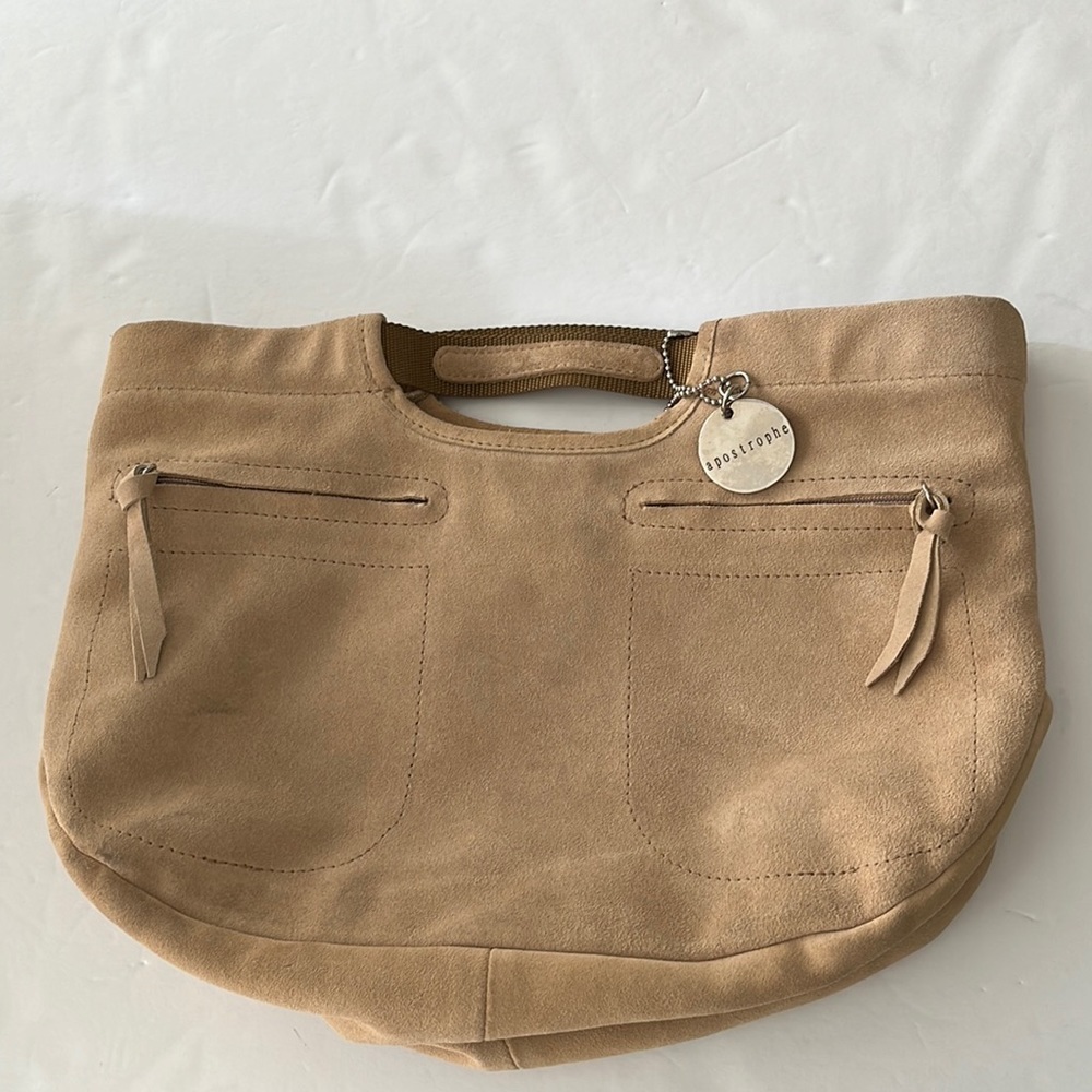 Apostrophe Mini Tan Suede Hand Bag - Picture 2 of 12